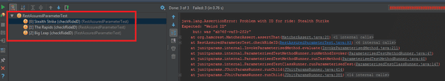 IDE shows tests failed