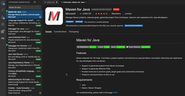 Maven for Java plugin inside VS Code
